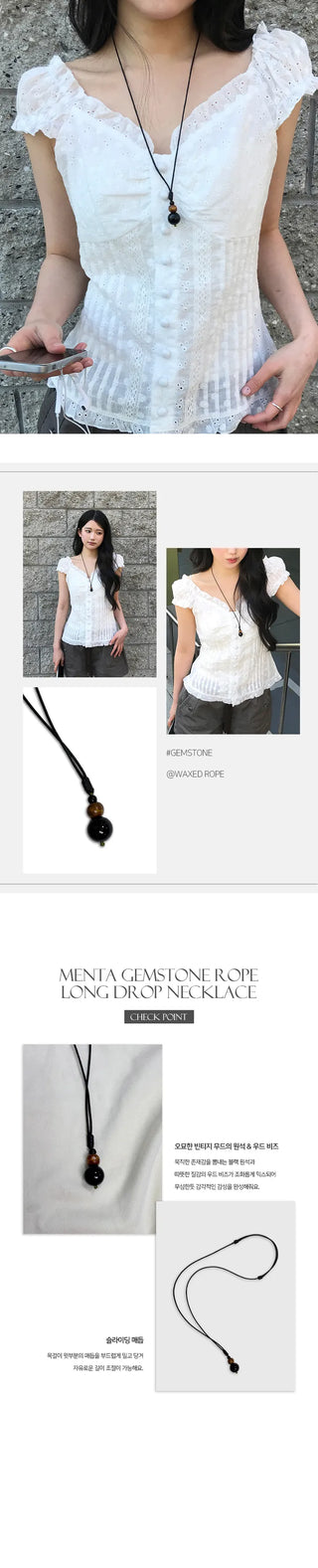 Menta Gemstone Rope Long Drop Necklace