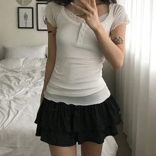 Dean Dot Elastic Waist Mini Skirt