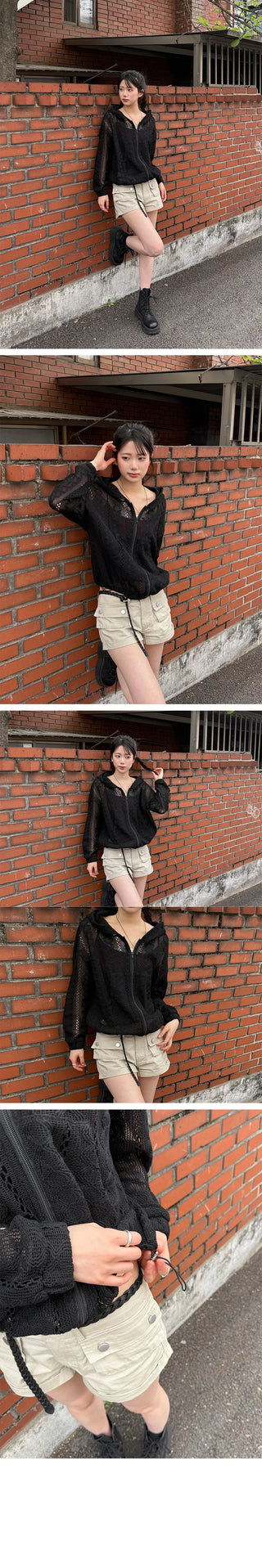 Sunny Punching String Zip-Up Hoodie