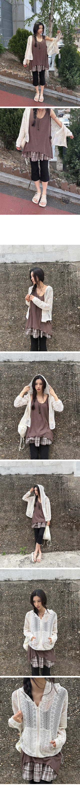 Sunny Punching String Zip-Up Hoodie