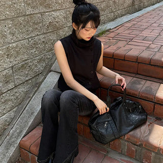 Gather High-Neck Sleeveless Top