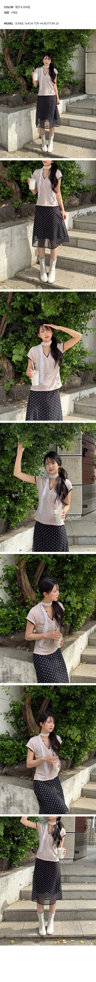 Polyester Button V-Neck Short Sleeve Knit