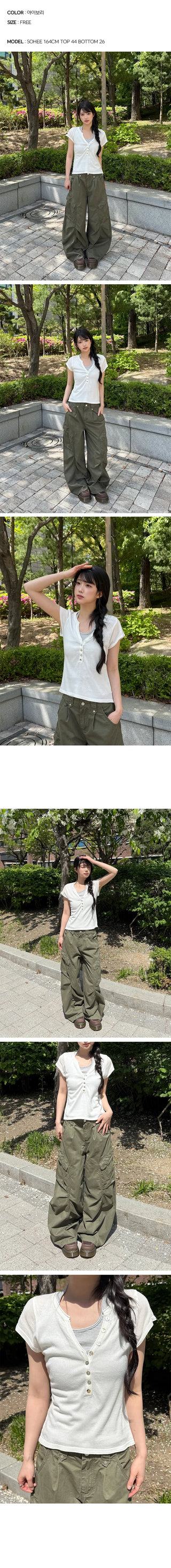 Polyester Button V-Neck Short Sleeve Knit