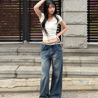 Kije Vintage Washed Denim Wide Pants