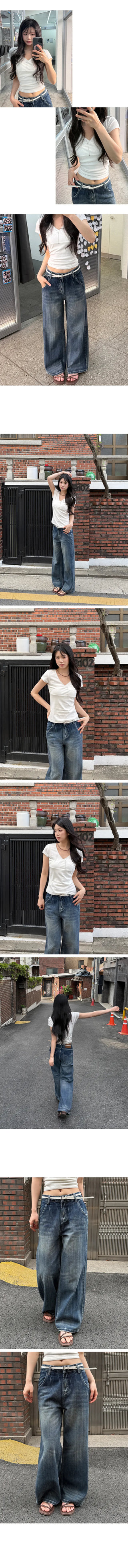 Kije Vintage Washed Denim Wide Pants