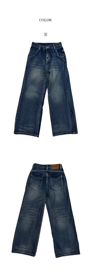 Kije Vintage Washed Denim Wide Pants