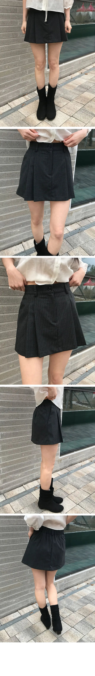 Striped Culotte Back Elastic Skirt Pants