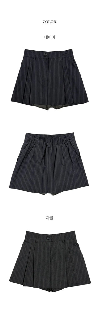 Striped Culotte Back Elastic Skirt Pants