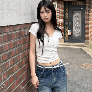 Koyu Slim Frill Wrap Short Sleeve T-shirt