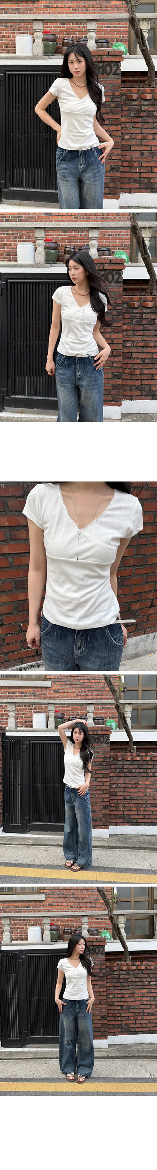 Koyu Slim Frill Wrap Short Sleeve T-shirt