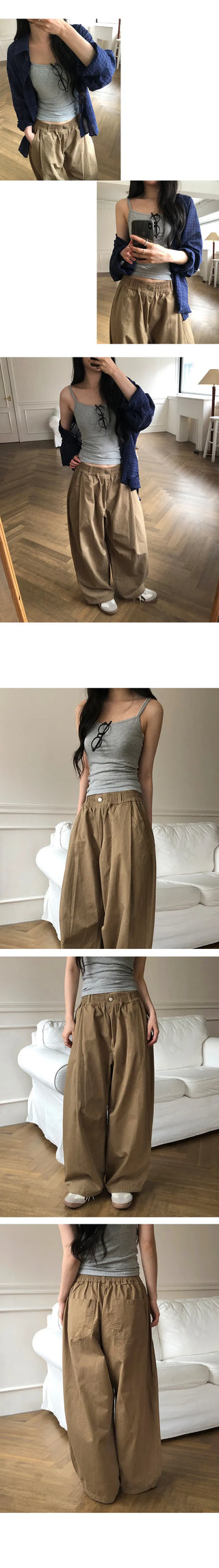 Bez Pintuck Elastic Cotton Wide Pants