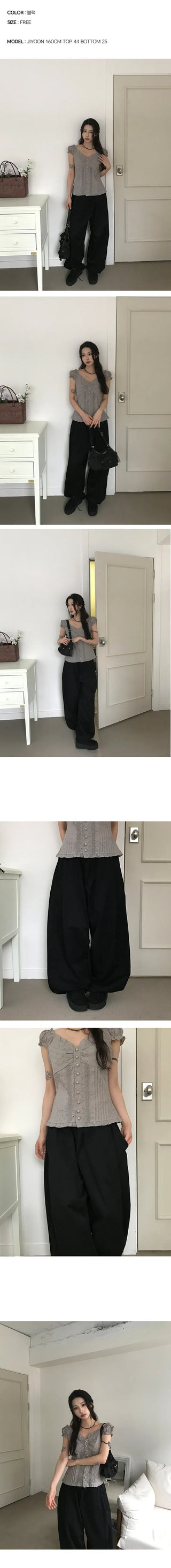 Bez Pintuck Elastic Cotton Wide Pants
