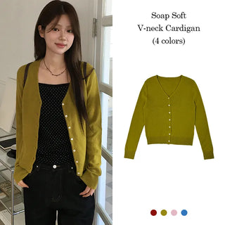 Soap Soft V-Neck Long Sleeve Cardigan