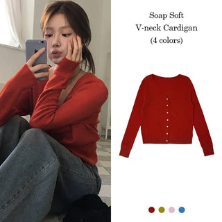 Soap Soft V-Neck Long Sleeve Cardigan