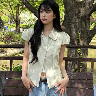 Newly Button Collar Shirt Blouse