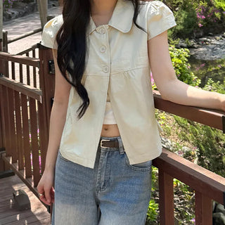 Newly Button Collar Shirt Blouse