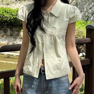 Newly Button Collar Shirt Blouse