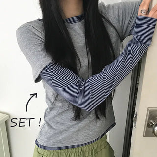 Tio Stripe Layered Short Sleeve T-shirt Set