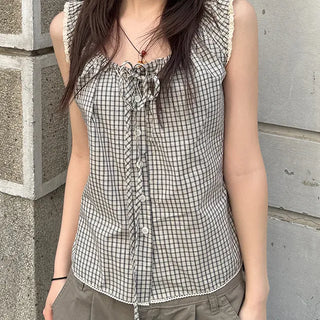 Kate Check Lace Sleeveless Blouse
