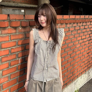Kate Check Lace Sleeveless Blouse