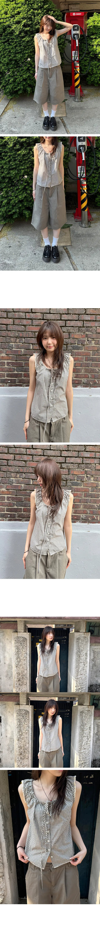 Kate Check Lace Sleeveless Blouse