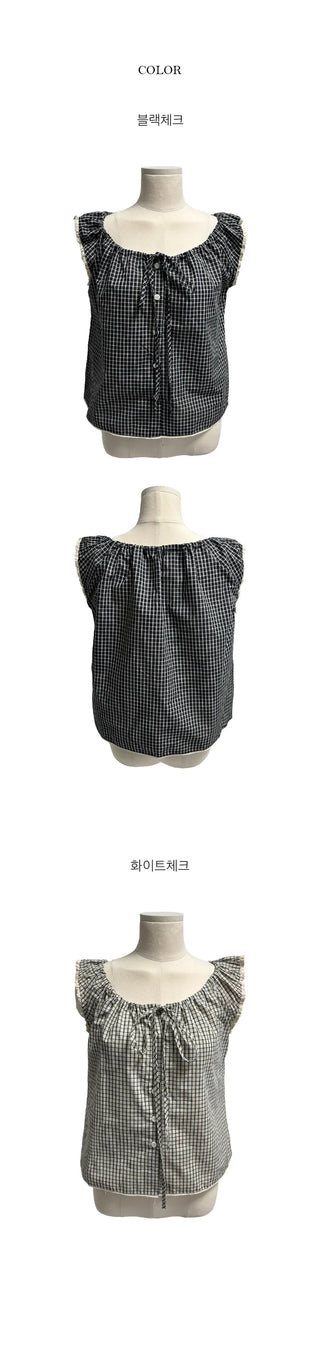 Kate Check Lace Sleeveless Blouse