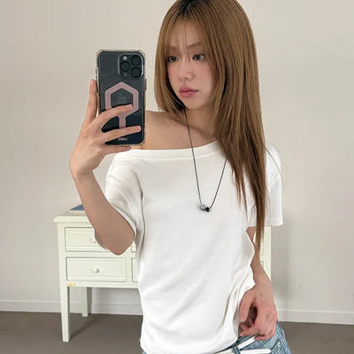 Modin Loose One Off-Shoulder Short Sleeve T-Shirt