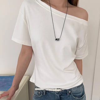 Modin Loose One Off-Shoulder Short Sleeve T-Shirt