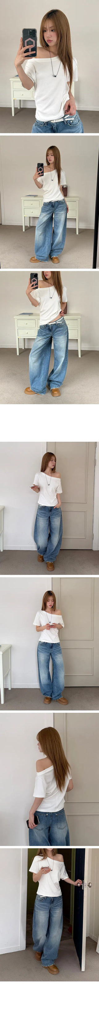 Modin Loose One Off-Shoulder Short Sleeve T-Shirt