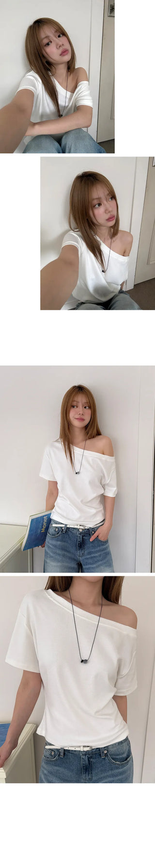 Modin Loose One Off-Shoulder Short Sleeve T-Shirt
