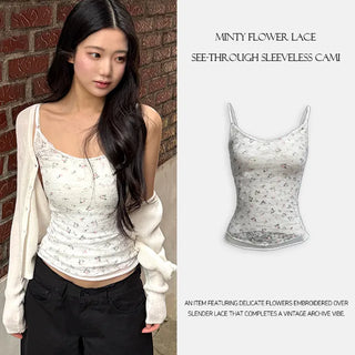 Minty Flower Lace See-through Sleeveless Top