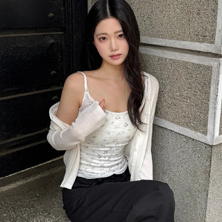 Minty Flower Lace See-through Sleeveless Top