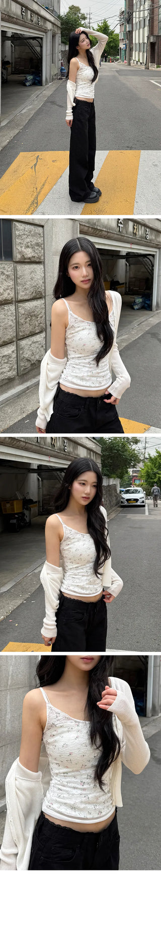 Minty Flower Lace See-through Sleeveless Top