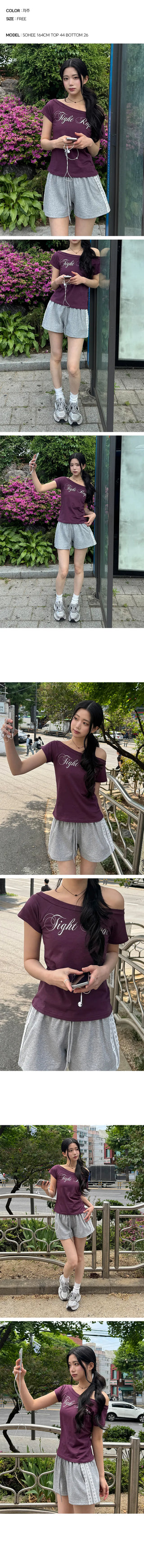 Reddit Lettering One Off-Shoulder Short Sleeve T-Shirt