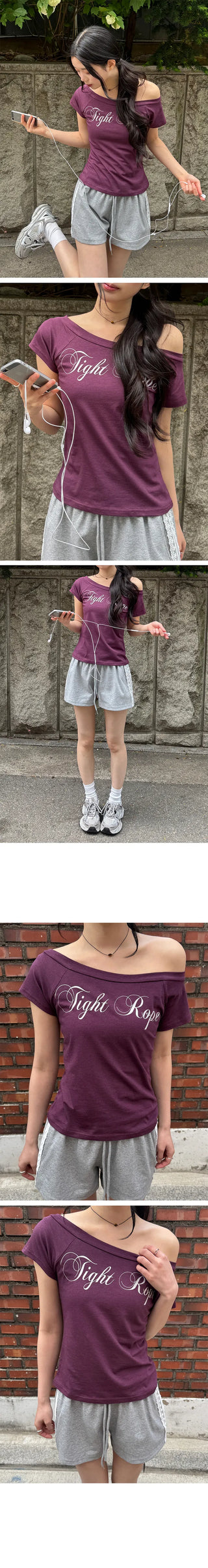 Reddit Lettering One Off-Shoulder Short Sleeve T-Shirt
