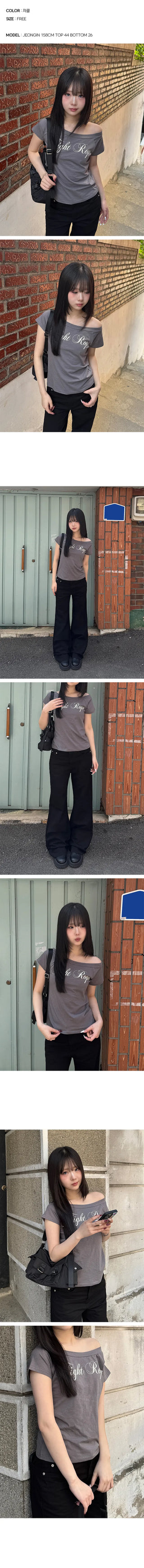 Reddit Lettering One Off-Shoulder Short Sleeve T-Shirt