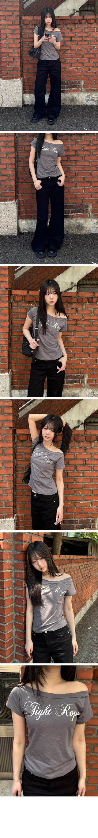 Reddit Lettering One Off-Shoulder Short Sleeve T-Shirt