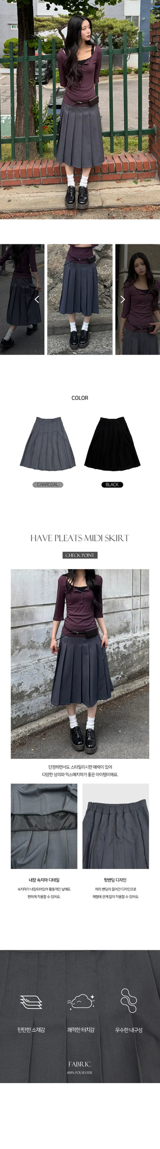 Heve Pleated Midi Skirt
