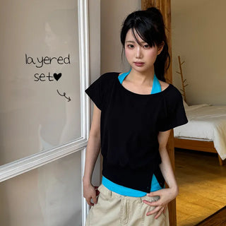 Taya Waffle Layered Sleeveless Short Sleeve Set