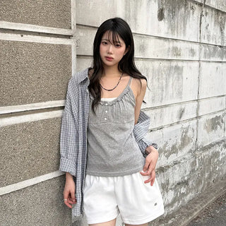 Colon Punching Button Frill Sleeveless Top