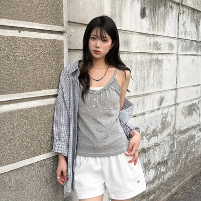 Colon Punching Button Frill Sleeveless Top