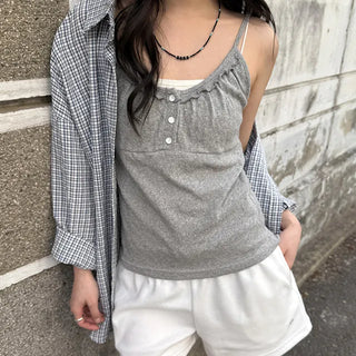 Colon Punching Button Frill Sleeveless Top