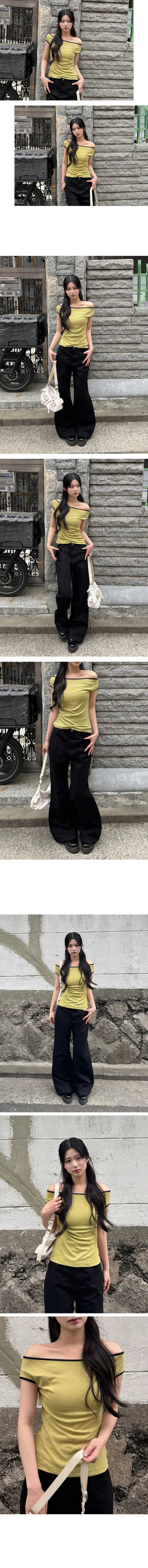 Whip color block off-shoulder short-sleeve T-shirt