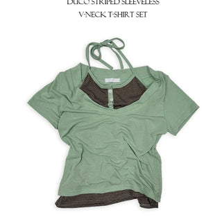 Duco Striped Sleeveless V-Neck Short Sleeve T-Shirt Set