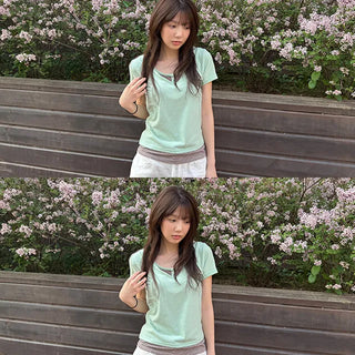 Duco Striped Sleeveless V-Neck Short Sleeve T-Shirt Set
