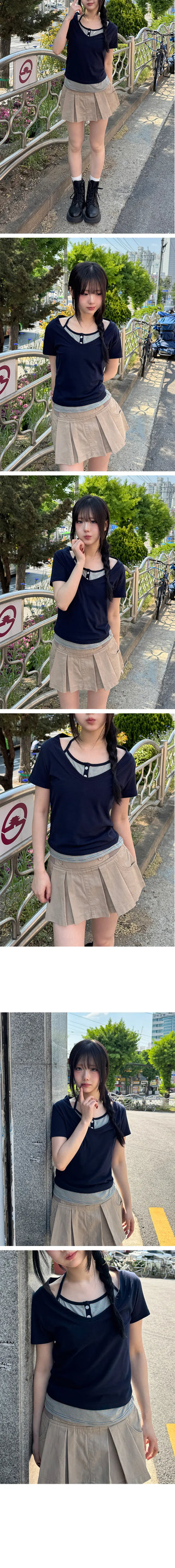 Duco Striped Sleeveless V-Neck Short Sleeve T-Shirt Set