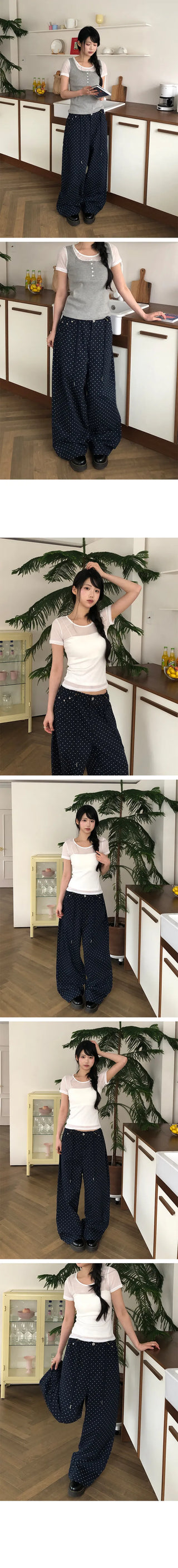 Chubby Dot String Wide Cotton Pants