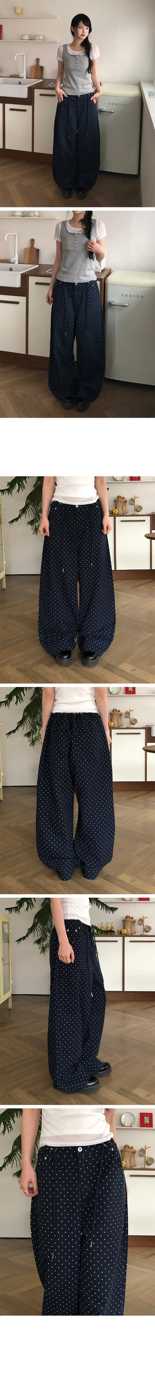Chubby Dot String Wide Cotton Pants