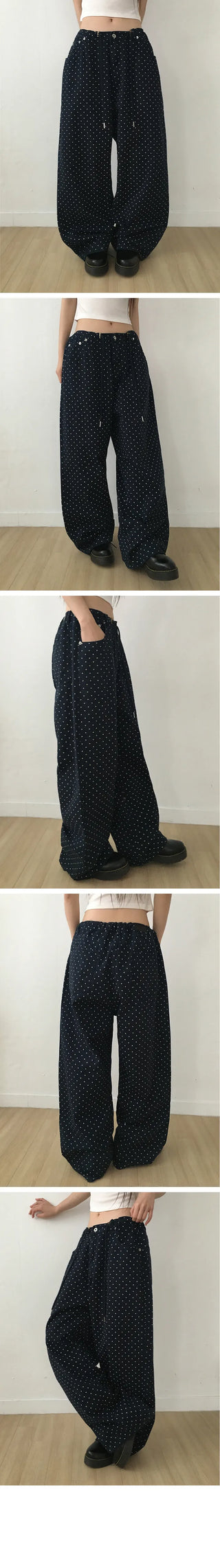 Chubby Dot String Wide Cotton Pants