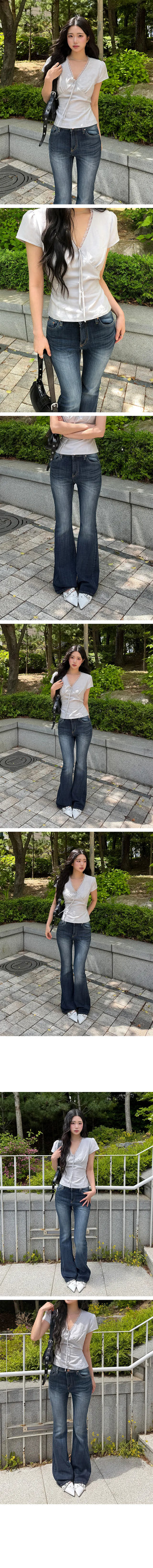 Kezle Back Pocket Washed Bootcut Denim Pants
